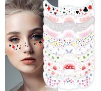 XMASIR 10 Pcs Glitter Freckles Face Tattoo, Temporary Faux Freckles Cute Makeup Patches Waterproof Face Sparkle for Women Halloween Festivals Masquerade Party Decor (10P-1)