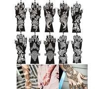 XMASIR 10 Pcs Temporary Tattoo Stencils Kit, Large Forearm Tattoo Templates Hand Indian Arabian Fake Tattoos for Women Girls Wedding and Party
