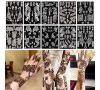 XMASIR 10 Sheets Temporary Tattoo Stencils 10 Pair Arm Hand Tattoos Template Indian Arabian Glitter Airbrush Tattoo Stickers for Paint DIY