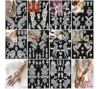 XMASIR 10 Sheets Temporary Tattoo Stencils 20 Pcs Arm Hand Tattoo Template Indian Arabian Glitter Airbrush Tattoos Stickers for Body Paint DIY