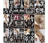 XMASIR 10 Sheets Temporary Tattoo Stencils 20 Pcs Arm Hand Tattoos Template Indian Arabian Glitter Airbrush Tattoo Stickers for Girls and Women Paint DIY