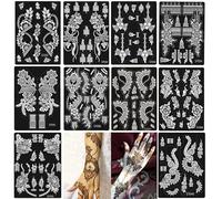 XMASIR 10 Sheets Temporary Tattoos Kit, 10 Pair Arm Hand Tattoos Stencils Indian Arabian Airbrush Glitter Tattoo Template for Women and Girls Wedding