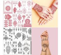 XMASIR 12 Sheets Temporary Tattoo Sticker, Mandala Fake Lace Tattoo Kits | Black Red Waterproof Tattoos, Lotus Flower Body Art Tattoos For Women Girls