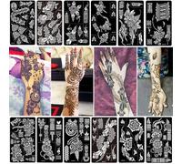 XMASIR 12P Temporary Tattoo Stencils, Hand Tattoo Temples Set, Reusable Indian Arabian Tattoos Stickers Art for Women Girls (12P)