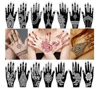 XMASIR 14 Sheets Temporary Tattoo Stencil Kit, India Glitter Tattoos Templates for Women and Girls Hands Finger Body Paint