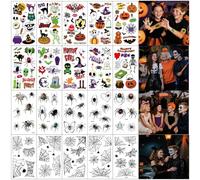 Xmasir 182Pcs Halloween Temporary Tattoos for Kids, 20 Sheets Luminous Fake Tattoos Stickers Trick or Treat Spider Web Witch Bat Glow In The Dark Tattoo Decals for Girls Boys Halloween