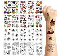 Xmasir 182Pcs Halloween Temporary Tattoos for Kids, 20 Sheets Luminous Fake Tattoos Stickers Trick or Treat Spider Web Witch Bat Glow In The Dark Tattoo Decals for Girls Boys Halloween