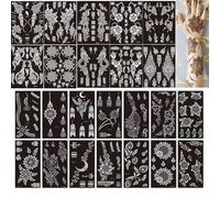 Xmasir 24 Sheets Temporary Tattoos Stencils Kit, Flower Tattoos Template Airbrush Indian Hands Forearm Body Art Tattoos for Girls Women Wedding and Party