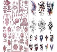 XMASIR 76 Sheets Temporary Tattoos, Black 3D Fake Tattoo Skull Flower Butterfly Watercolour Body Art Stickers for Adults Women Men Half Sleeve Arm Chest Shoulder Tattoos