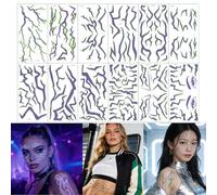 Xmasir Kpop Temporary Tattoos Kit, 12 Sheets Glowing Hunters Stickers Demon Cosplay Purple Lightning UV Neon Fake Face Tattoos for Rave Costume Accessories