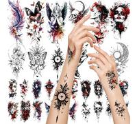 XMASIR Temporary Tattoos Kit, 64 Sheets Watercolour Animal Tattoos Stickers Dark Skull Flower for Girls Boys Body Arm Shoulder, Half Sleeve Fake Tattoo for Women Men Birthday Party Small Gift