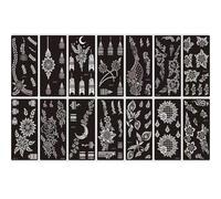 Xmasir Temporary Tattoos Stencils Kit, 14 Sheets Flower Tattoos Template Airbrush Indian Hands Forearm Body Art Tattoos for Girls Women Wedding and Party