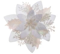 Xmastell 15Pcs Poinsettia Artificial Flowers Decorations, Glitter Christmas Flower Ornaments, Christmas Tree Decorations Flowers, with Clips for Xmas/Wreath/Garland Decor, 14cm White