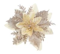 Xmastell 15Pcs Poinsettia Artificial Flowers Decorations, Glitter Christmas Flowers Ornaments, Christmas Tree Decorations Flowers, with Clips for Xmas/Wreath/Garland Decor, 14cm Chamagne