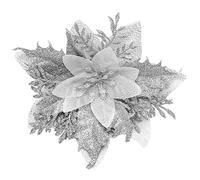 Xmastell 15Pcs Poinsettia Artificial Flowers Decorations, Glitter Christmas Flowers Ornaments, Christmas Tree Decorations Flowers, with Clips for Xmas/Wreath/Garland Decor, 14cm Silver