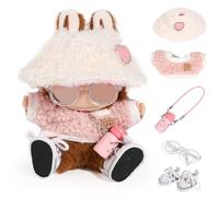 XMBYGY 5 Set Clothes for LABUBU (for 17/15cm Standing/Sitting Doll) (NO Doll) - Accessories Clothes for Dolls Outfit Included Cute Figures Clothing+ Velvet Hat+ Small Bottle+ Glasses+ Shoes