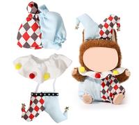 XMBYGY Doll Clothes for Labubu (for Standing/Sitting 17/15cm Plush Doll)(NO Doll)- Multiple Style Accessories Handcrafted Clothing Dress Up Included Headwear and Clothes for Girl Woman (Clown)