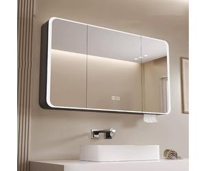 XMDEUR Aluminum alloy bathroom wall cabinet with HD mirror and led lights,Modern Smart lighted medicine cabinet with defogger,bathroom vanity mirror with storage,Storage Shelf,with Touch Switch (C