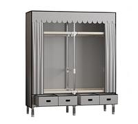 XMDEUR Portable Canvas Wardrobe, Fabric Wardrobe With Hanging Rail, Shelves, Clothes Closet Storage Organizer, Fabric Wardrobe for Bedroom,Grey-140x45x168cm