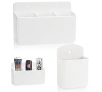 XMDROU 2 Pcs Remote Control Holder, TV Remote Holder, 3 Slot and 1 Slot TV Controller Holders Self Adhesive Remotes Control Storage Wall Pen Holders Organizer for Home Office School (White)
