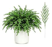 XMDROU 30 Pcs Norfolk Pine Branches Christmas Real Touch Faux Evergreen Pine Sprigs Artificial Greenery Pines Needle Branches 13.39'' Artificial Greenery Foliage for DIY Craft Garland Home Decoration