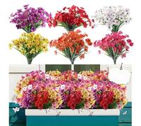 XMDROU Outdoor Artificial Flowers, 6 Bundles UV Resistant Greenery Shrubs Plants, 6 Colours No Fade Fake Plastic Faux Silk Flowers for Indoor Outside Garden Porch Hanging Planters Decoration