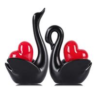 XMGZQ 2pcs Ceramic Swan Couple Figurines,Elegant Swan with Gold Heart Statue,Wedding Gifts for Couples 2025,Mini Couple Statues Gifts for Newlyweds,Bedroom Shelf Decor Knick Knacks (Black Red)