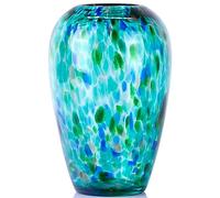 XMGZQ 9" Tall Teal Glass Vase for Decor, Modern Art Glass Vase for Centerpieces, Wedding, Indoor