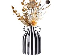 XMGZQ Black and White Stripe Vases for Home Décor,Small Ceramic Vase with Handle,Single Vase,Modern Flower Vase,Mid Century Vase,Bedroom,Living Room,Bathroom,Centerpiece (Black and White)