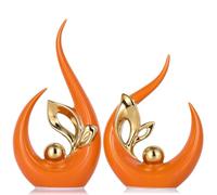 XMGZQ Burnt Orange Gold Ceramic Statues for Home Décor Accents,Abstract Art Mid Century Modern Decor,Elegante Centerpiece Table Decorations,Sculpture for Entryway,Shelf,Tv Stand,Mantel,Coffee Table