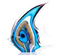 XMGZQ Hand Blown Blue Glass Fish Figurines for Home Decor Accent,Sea Glass Art Paperweights,Tropical Fish Collectables Ornaments,Sea Animal Sculptures for Coastal Beach Room Decor,Coffee Table