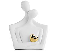 XMGZQ Modern Couple Sculptures Home Decor, Abstract Figurines Decor Items for Shelf,Bookself TV Stand Decor, White Ceramic Heart Figurine Hugging Couple