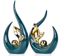 XMGZQ Teal Gold Ceramic Statues for Home Décor Accents,Abstract Art Mid Century Modern Decor,Elegante Centerpiece Table Decorations,Green Sculpture for Entryway,Bookshelf,Tv Stand,Mantel,Coffee Table