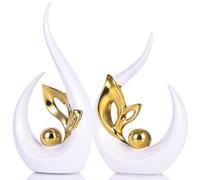 XMGZQ White Gold Ceramic Statues for Home Décor Accents,Abstract Art Mid Century Modern Decor,Elegante Centerpiece Table Decorations,Gold Sculpture for Entryway,Tv Stand,Mantel,Coffee Table