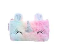 XMHBG 1 PCS Large Unicorn Plush Pencil Case - Cute Faux Fur Makeup Bag & Cosmetic Pouch, Multifunctional Storage Pouch for Stationery, Art Supplies & Daily Use (Soft Plush)
