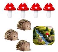 XMHBG 7 PCS Miniature Fairy Garden Accessories Exquisite- Cute Hedgehog & Mushroom Statues for Outdoor Decor, Micro Landscape Bonsai, Terrarium, and Plant Pot Accessories (Miniature Figurines)