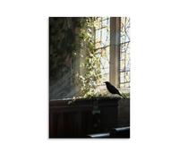 XMHMYHZJ A Blackbird Sings from The Altar Rail As Light Shines Through Ivy That Covers The Nave Wall Art Mural Modern Decoration Hanging Art Poster 08x12inch(20x30cm)
