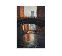 XMHMYHZJ A Bridge Over The River An Oil Rendering of Urban Life And Calm Waters Below Wall Art Mural Modern Decoration Hanging Art Poster 20x30inch(50x75cm)
