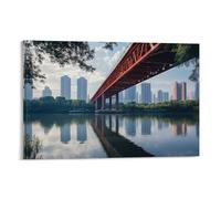 XMHMYHZJ A Bridge Over The River with Urban Life And Calm Waters Below Wall Art Mural Modern Decoration Hanging Art Poster 24x36inch(60x90cm)