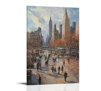 XMHMYHZJ A Bustling City Square An Oil Painting of People And Iconic Landmarks Wall Art Mural Modern Decoration Hanging Art Poster 12x18inch(30x45cm)