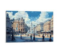 XMHMYHZJ A Bustling City Square with People And Iconic Landmarks Wall Art Mural Modern Decoration Hanging Art Poster 08x12inch(20x30cm)