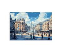 XMHMYHZJ A Bustling City Square with People And Iconic Landmarks Wall Art Mural Modern Decoration Hanging Art Poster 16x24inch(40x60cm)