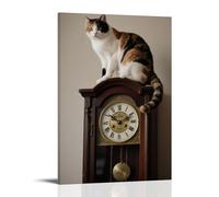 XMHMYHZJ A Calico Cat Squats on Top of An Old Grandfather Clock, Tail Draped over The Pendulum, Hands Pointing to Midnight Wall Art Mural Modern Decoration Hanging Art Poster 08x12inch(20x30cm)