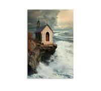 XMHMYHZJ A Chapel on The Sea Cliff Overlooks Endless Waves, Its Doors Always Open, Its Bell Unmoved by Time. Wall Art Mural Modern Decoration Hanging Art Poster 20x30inch(50x75cm)