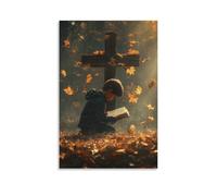 XMHMYHZJ A Child Kneels before A Wooden Cross, Clutching A Torn Bible As Golden Leaves Swirl Around Him in The Wind. Wall Art Mural Modern Decoration Hanging Art Poster 08x12inch(20x30cm)