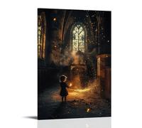 XMHMYHZJ A Child Lights A Candle in An Abandoned Chapel, Awakening Dust That Dances Like Golden Spirits in The Light. Wall Art Mural Modern Decoration Hanging Art Poster 24x36inch(60x90cm)