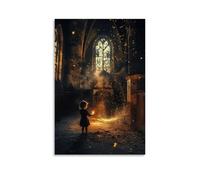 XMHMYHZJ A Child Lights A Candle in An Abandoned Chapel, Awakening Dust That Dances Like Golden Spirits in The Light. Wall Art Mural Modern Decoration Hanging Art Poster 12x18inch(30x45cm)