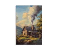 XMHMYHZJ A Cozy Country Cottage An Oil Masterpiece of Smoke Rising from A Chimney Wall Art Mural Modern Decoration Hanging Art Poster 24x36inch(60x90cm)