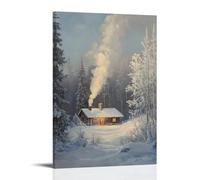 XMHMYHZJ A Cozy Winter Cabin An Oil Artwork of Smoke Rising And Frosted Trees Wall Art Mural Modern Decoration Hanging Art Poster 08x12inch(20x30cm)