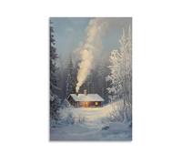 XMHMYHZJ A Cozy Winter Cabin An Oil Artwork of Smoke Rising And Frosted Trees Wall Art Mural Modern Decoration Hanging Art Poster 20x30inch(50x75cm)